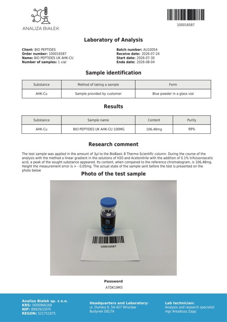 AHK-Cu 100mg COA Summary