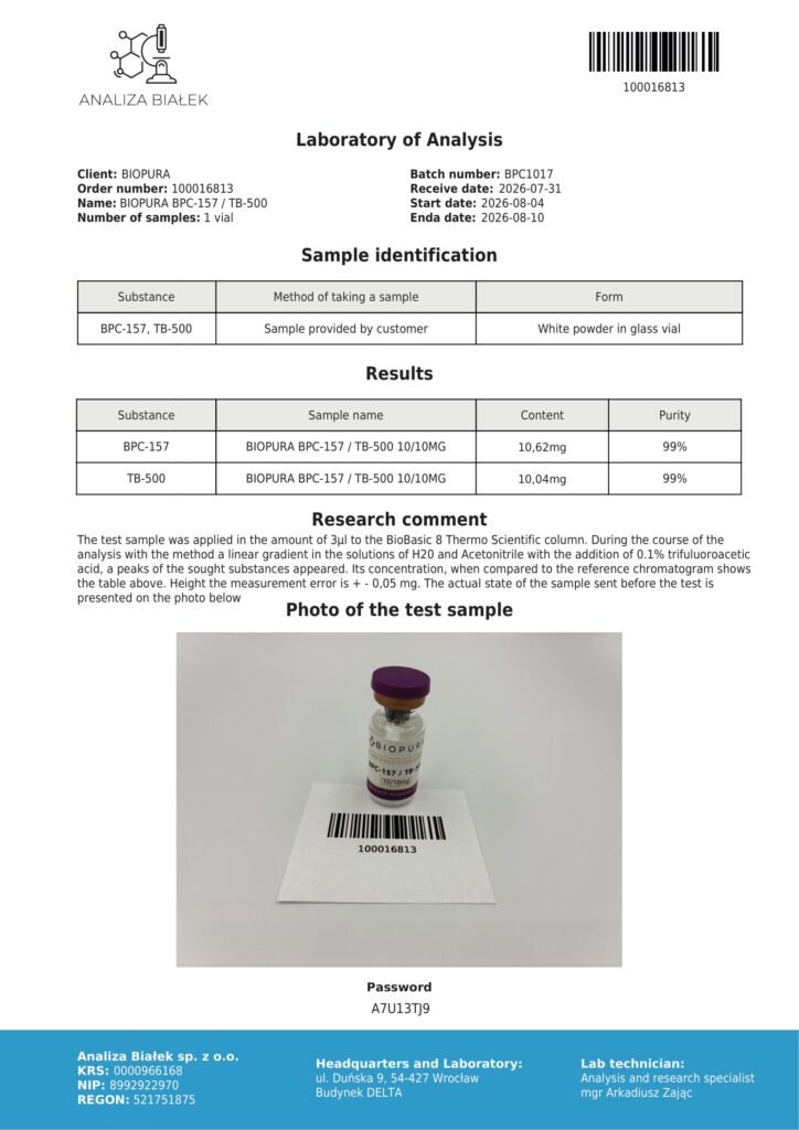 BPC-157 / TB-500 10mg/10mg COA Summary