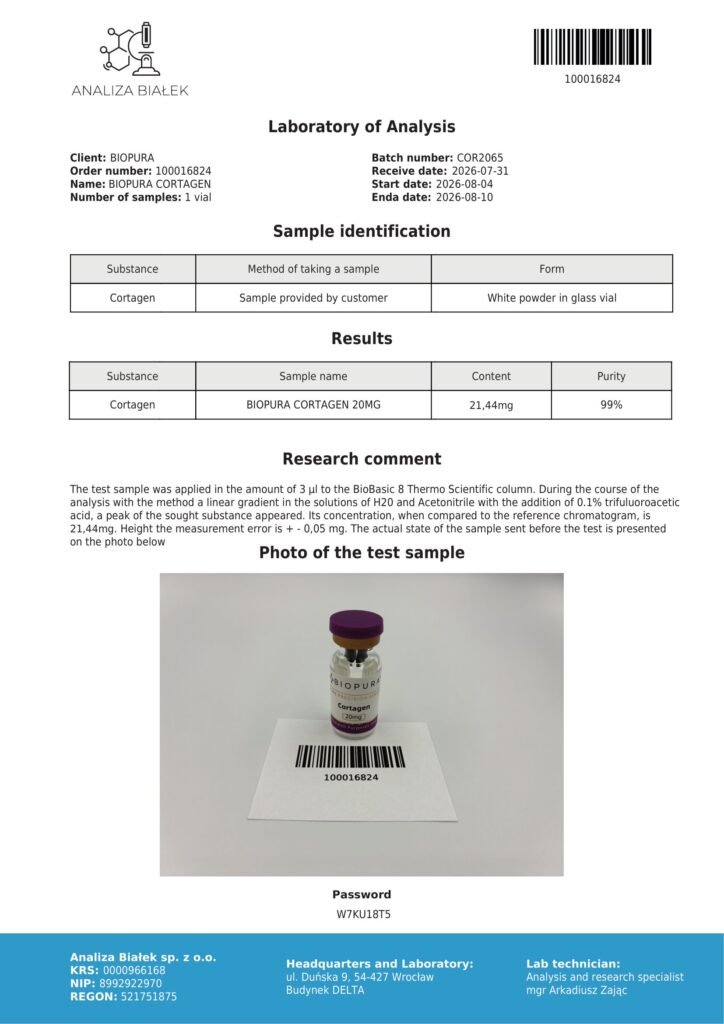 Cortagen 20mg COA Summary