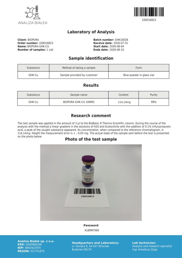 GHK-Cu 100mg COA Summary