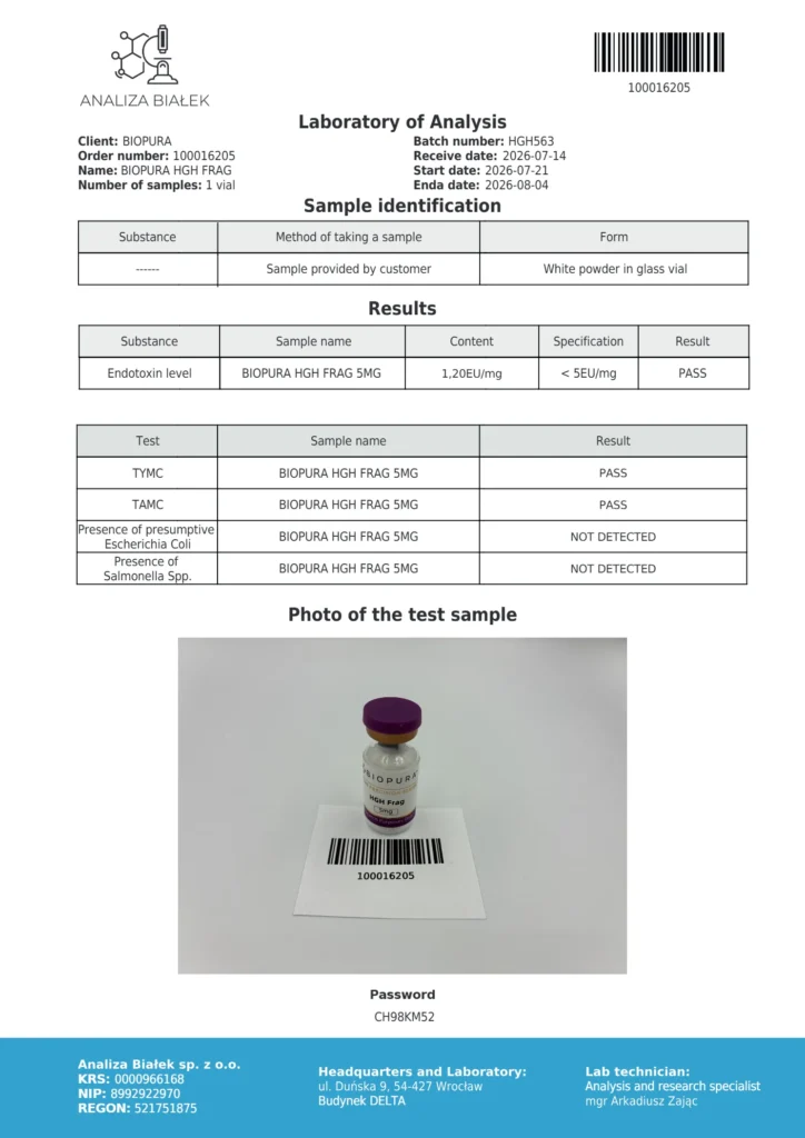 HGH Frag 5mg Endotoxin Report