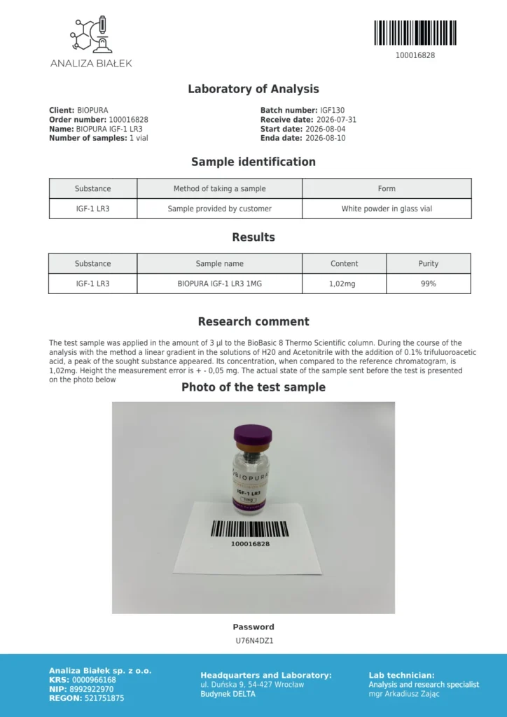 IGF-1 LR3 1mg COA Summary