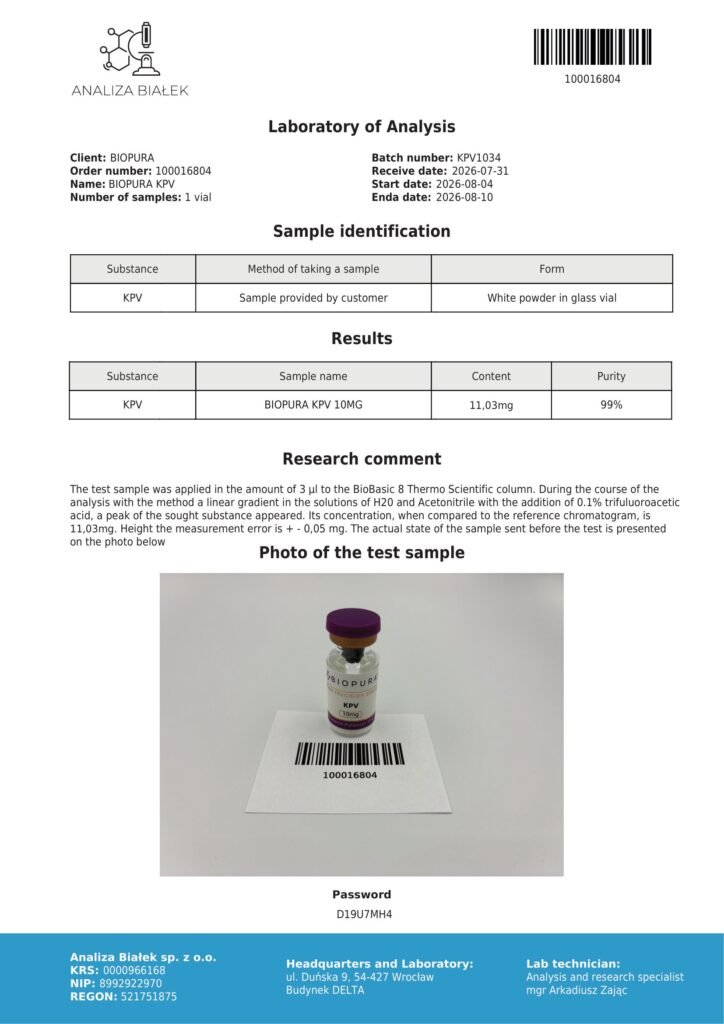 KPV 10mg COA Summary