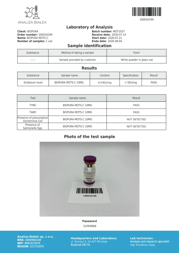 MOTS-C 10mg Endotoxin Report