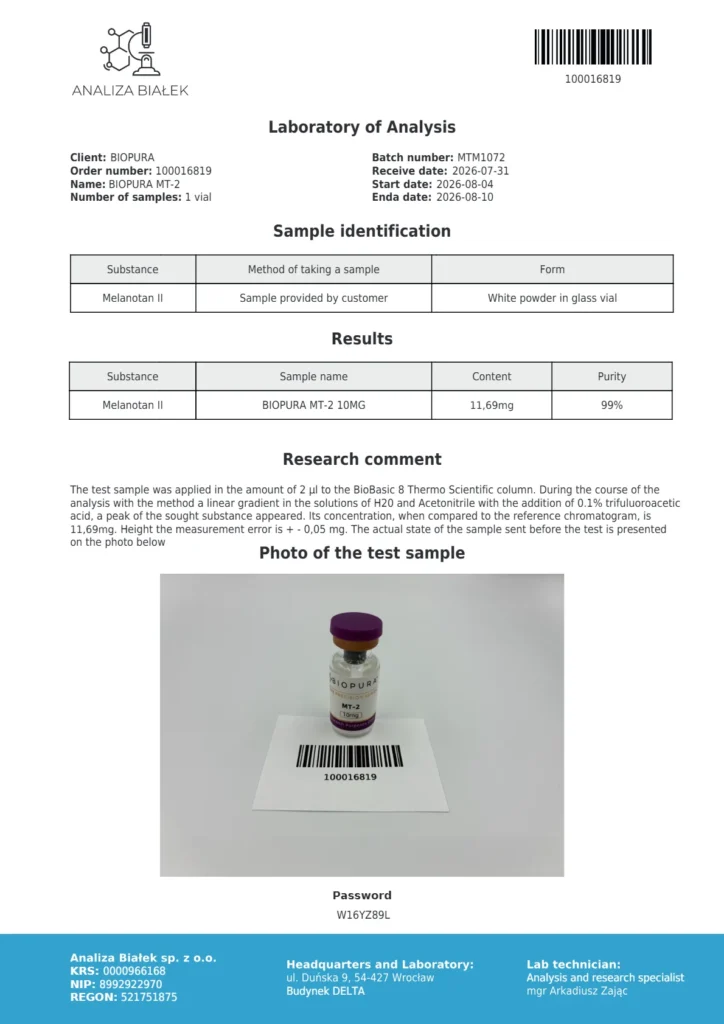 MT-2 10mg COA Summary