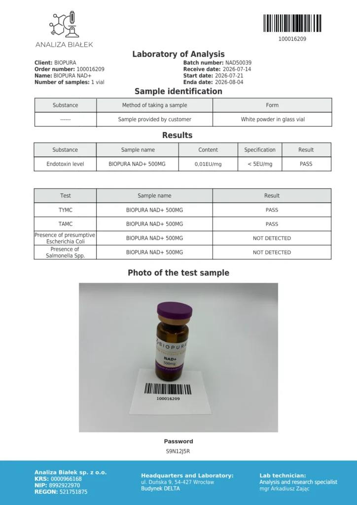 NAD+ 500mg Endotoxin Report