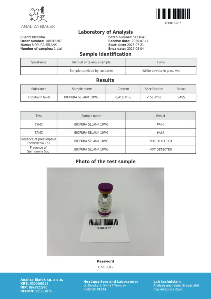 Selank 10mg Endotoxin Report