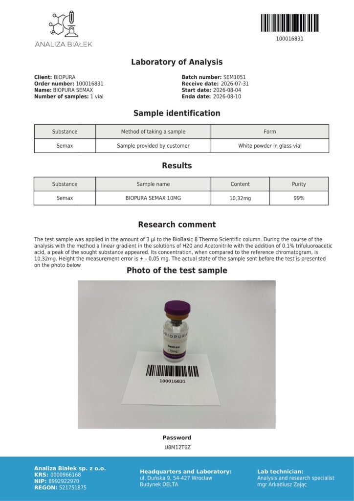 Semax 10mg COA Summary