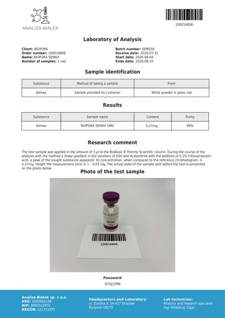 Semax 5mg COA Summary