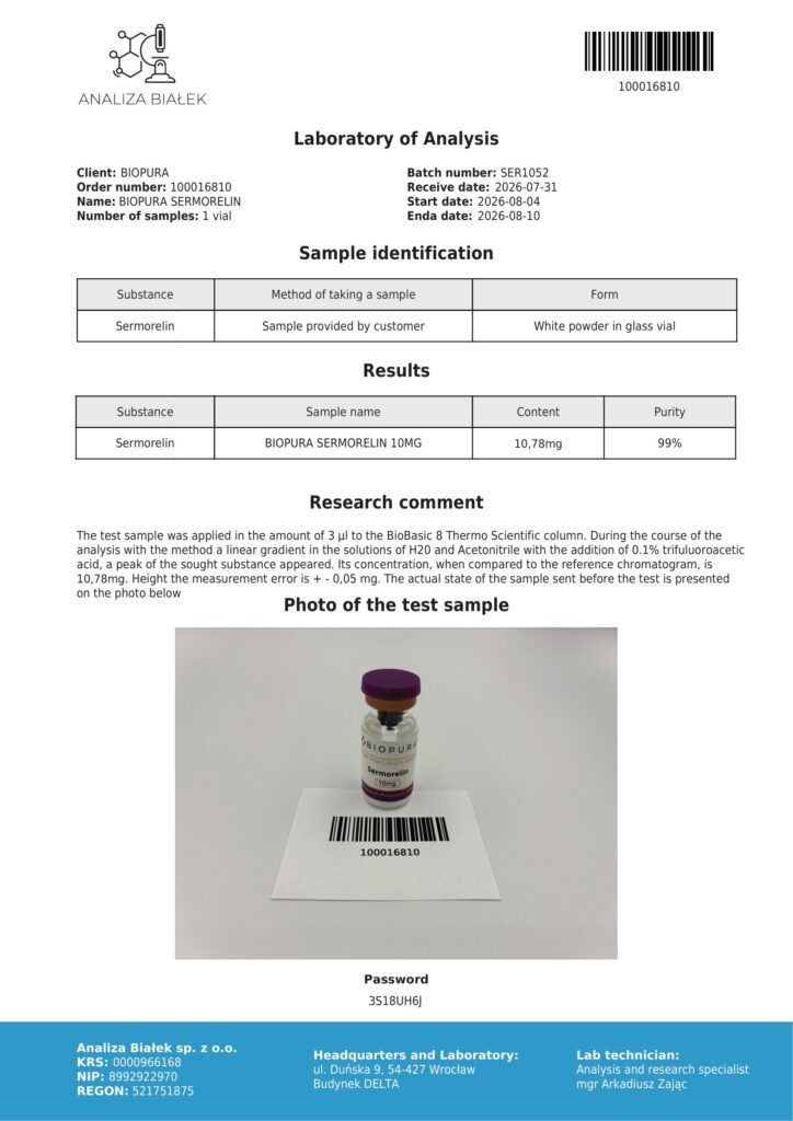 Sermorelin 10mg COA Summary