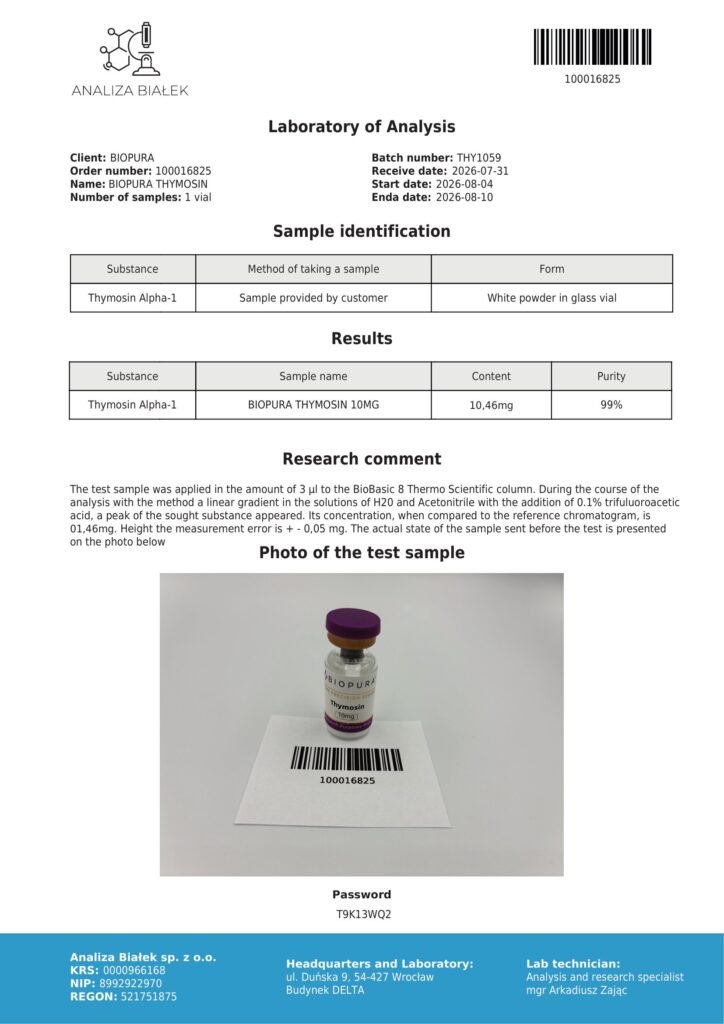 Thymosin Alpha-1 10mg COA Summary