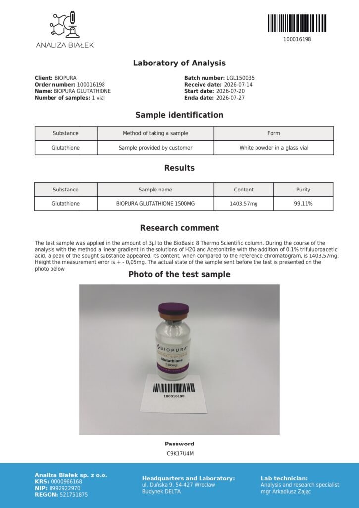 L-Glutathione 1500mg COA Summary
