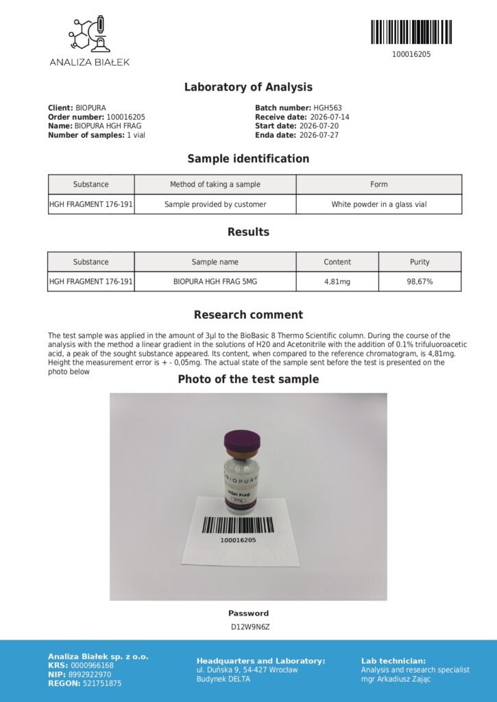 HGH Frag 5mg COA Summary