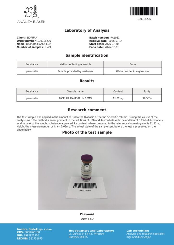 Ipamorelin 10mg COA Summary