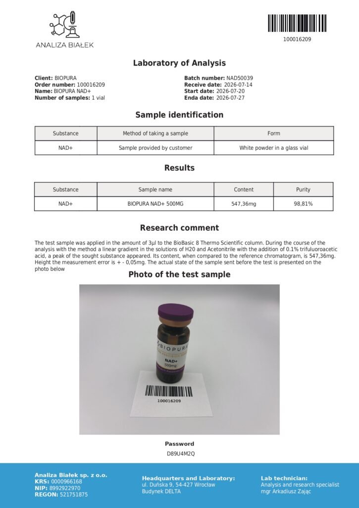 NAD+ 500mg COA Summary