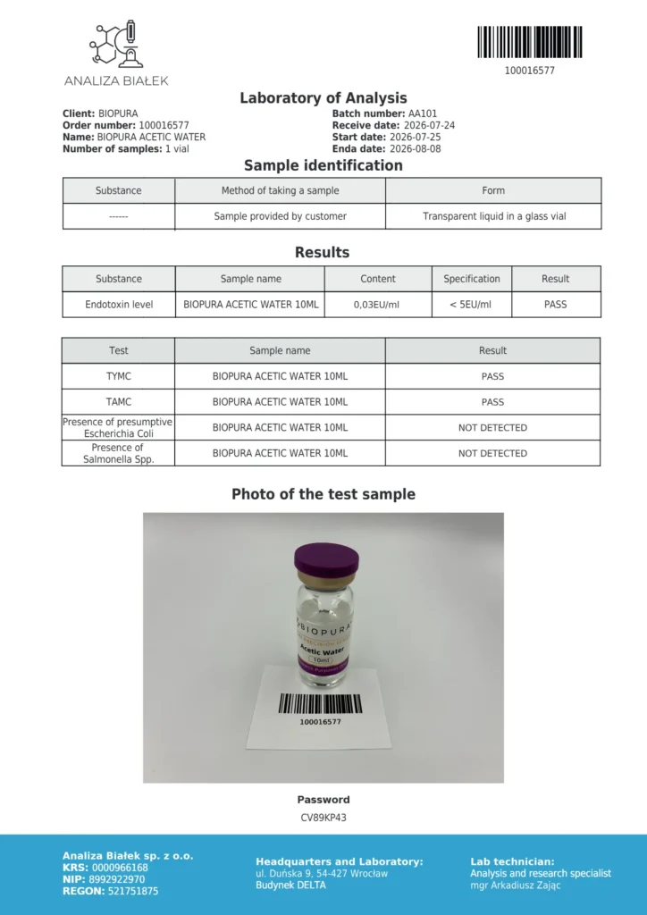 Acetic Acid 10ml COA Summary