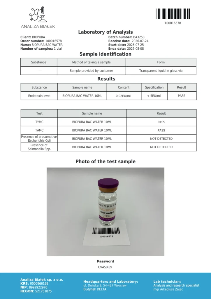 Bacteriostatic Water 10ml Endotoxin Report