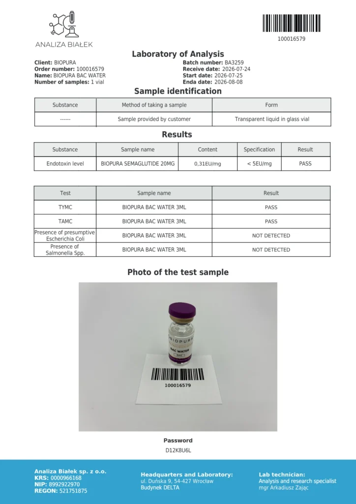 Bacteriostatic Water 3ml Endotoxin Report