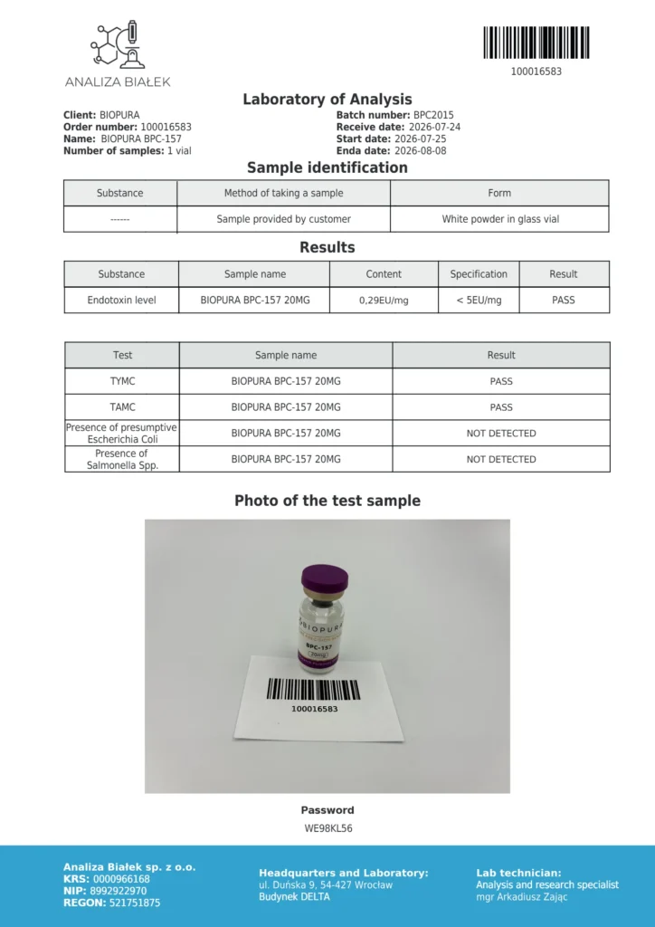 BPC-157 20mg Endotoxin Report