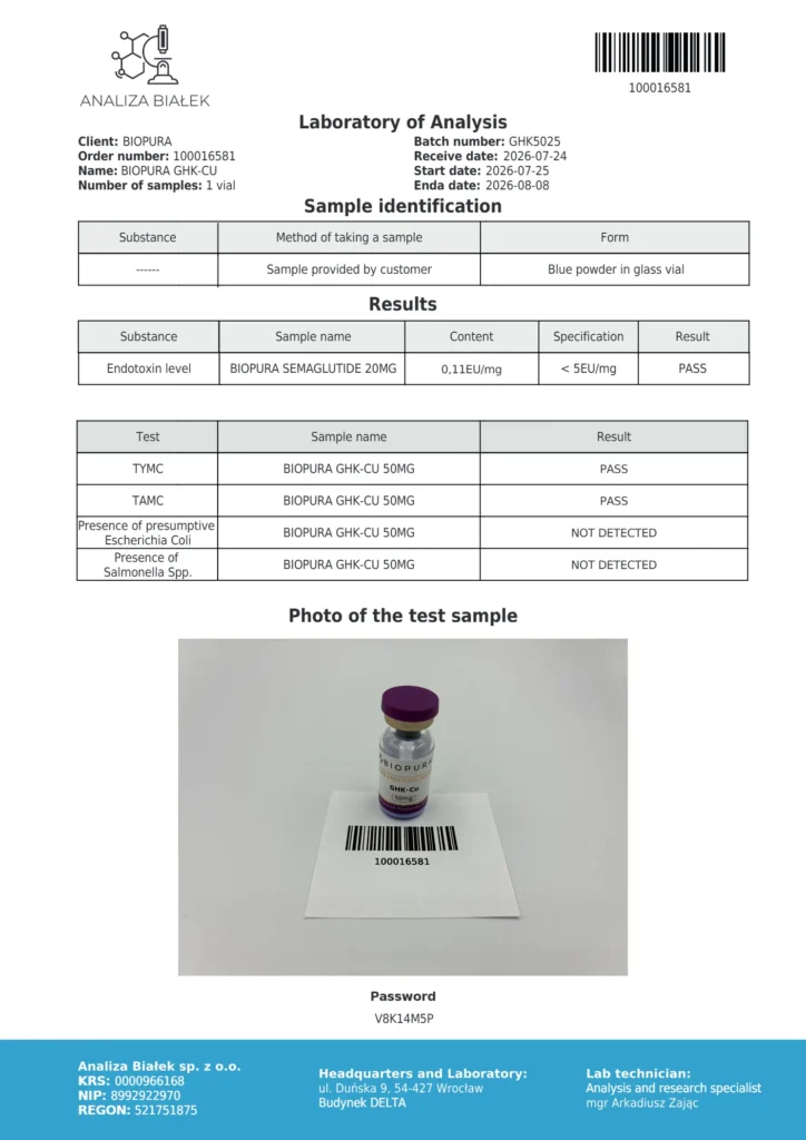 GHK-Cu 50mg Endotoxin Report
