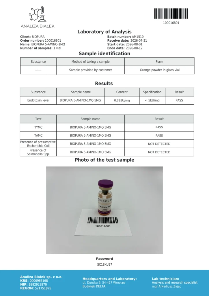 5-Amino-1MQ 5mg Endotoxin Report