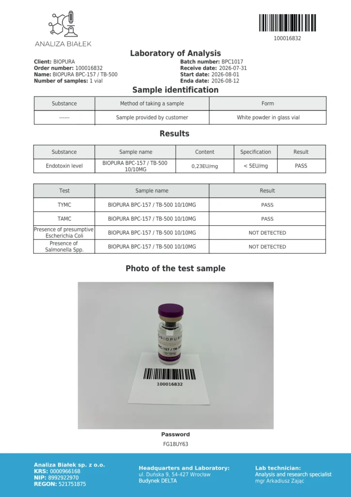 BPC-157 / TB-500 10mg/10mg Endotoxin Report