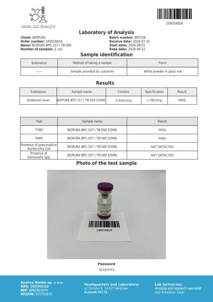 BPC-157 / TB-500 5mg/5mg Endotoxin Report