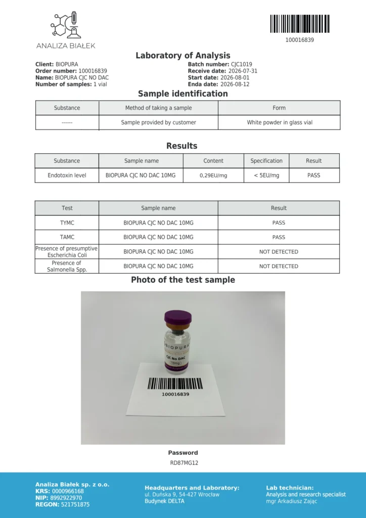 CJC No DAC 10mg Endotoxin Report