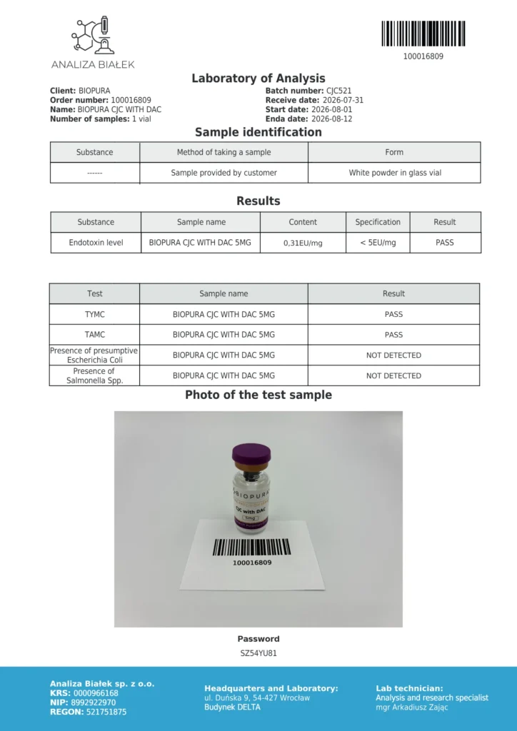 CJC with DAC 5mg Endotoxin Report