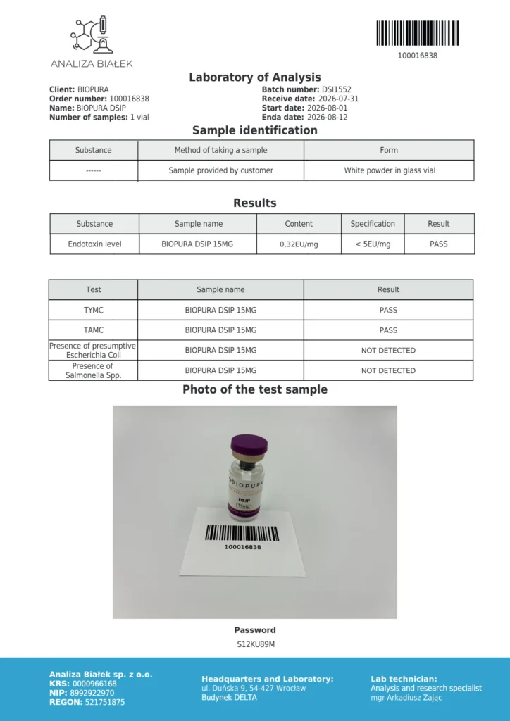 DSIP 15mg Endotoxin Report
