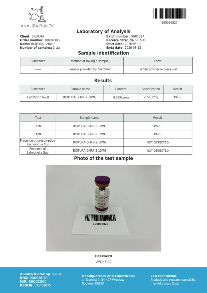 GHRP-2 10mg Endotoxin Report