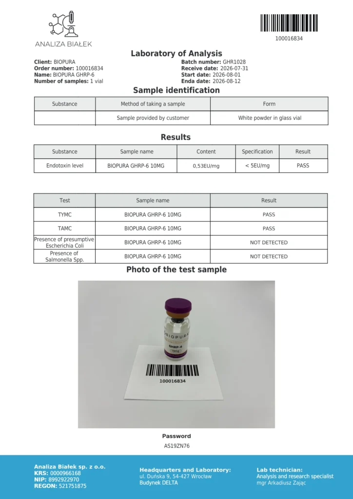 GHRP-6 10mg Endotoxin Report