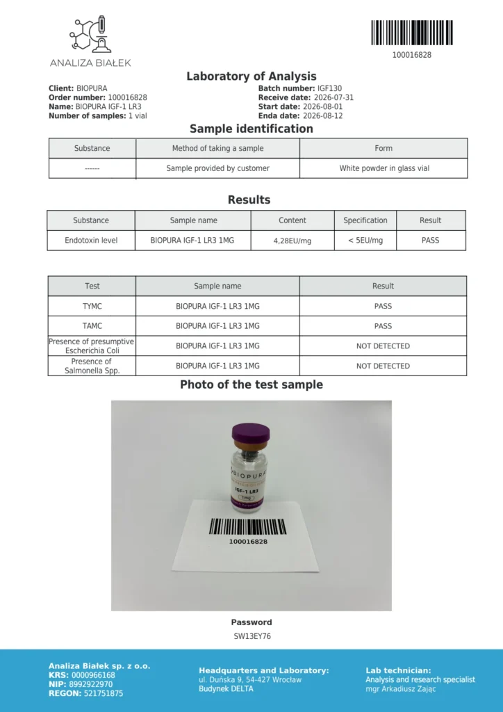 IGF-1 LR3 1mg Endotoxin Report