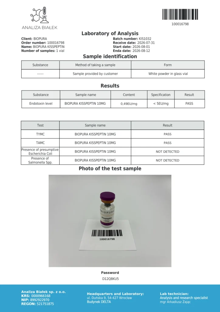 Kisspeptin 10mg Endotoxin Report