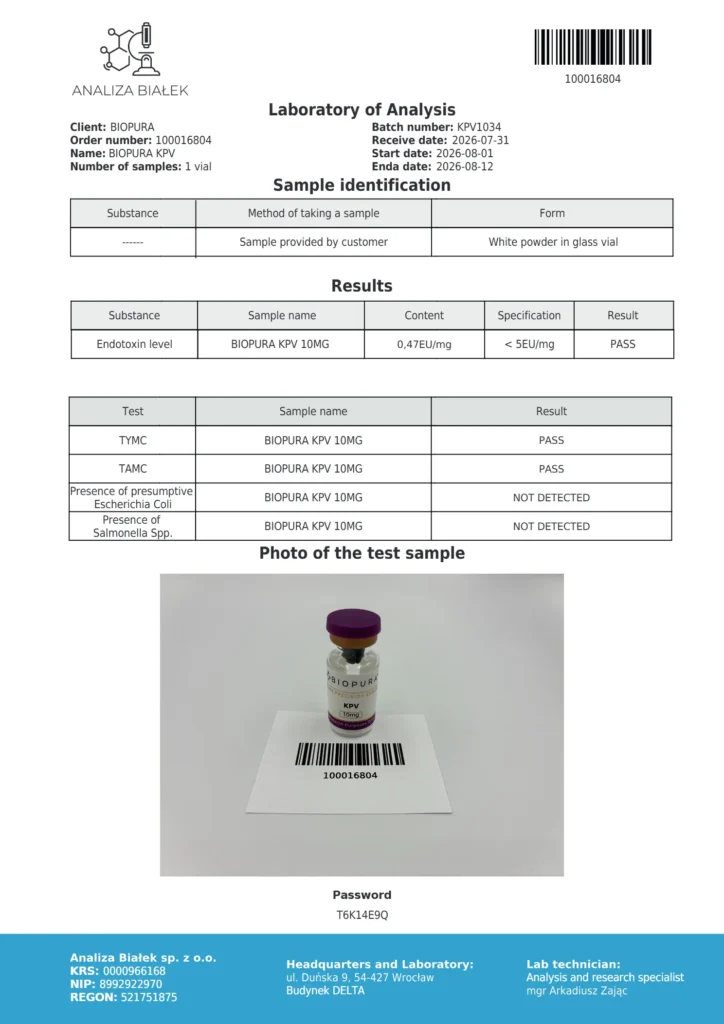 KPV 10mg Endotoxin Report