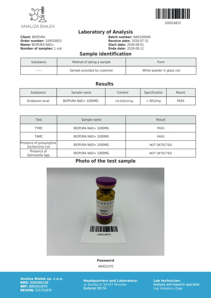 NAD+ 1000mg Endotoxin Report