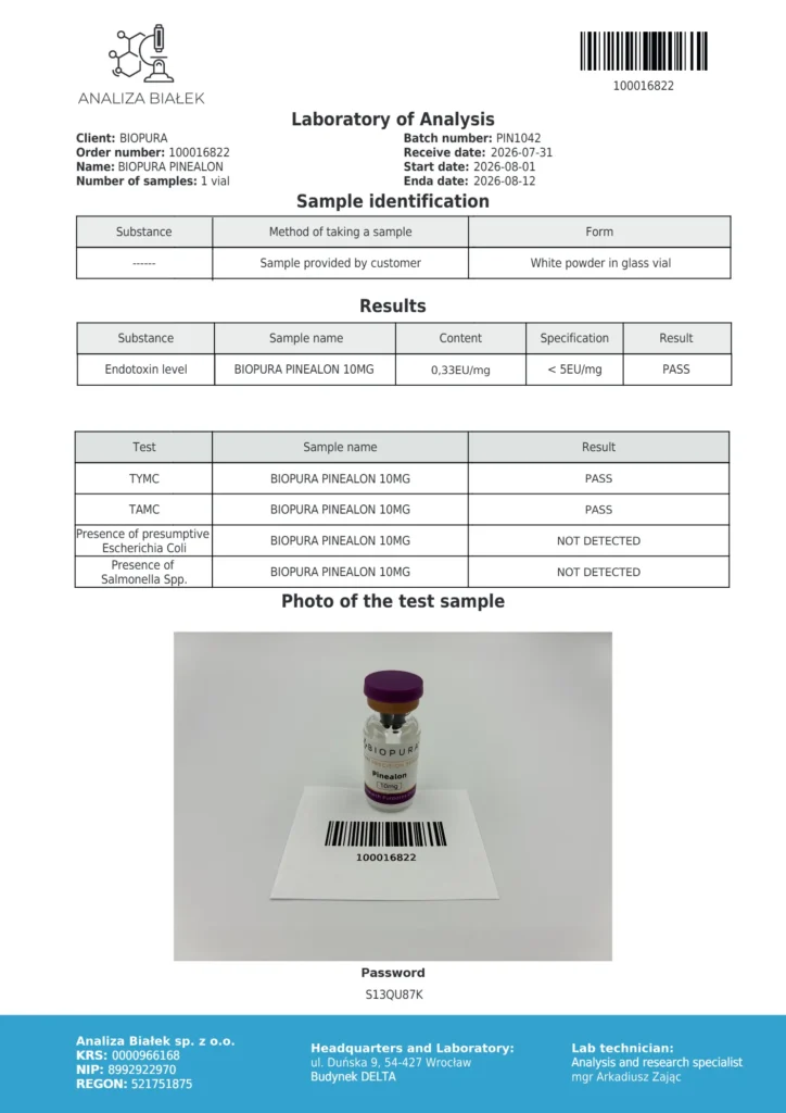 Pinealon 10mg Endotoxin Report