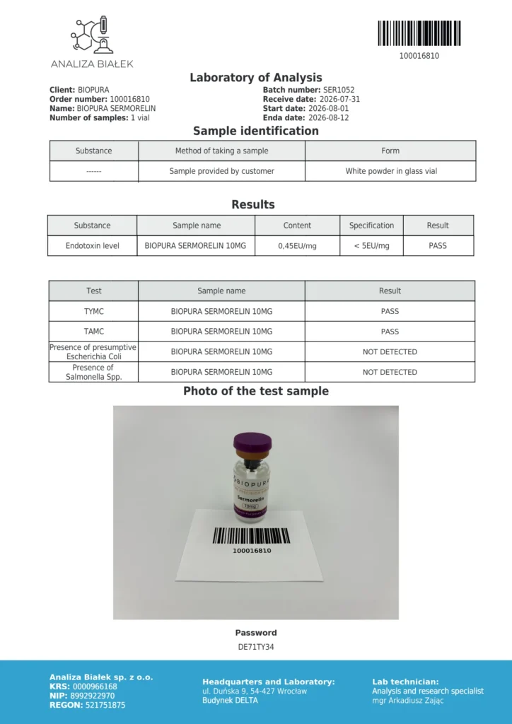 Sermorelin 10mg Endotoxin Report