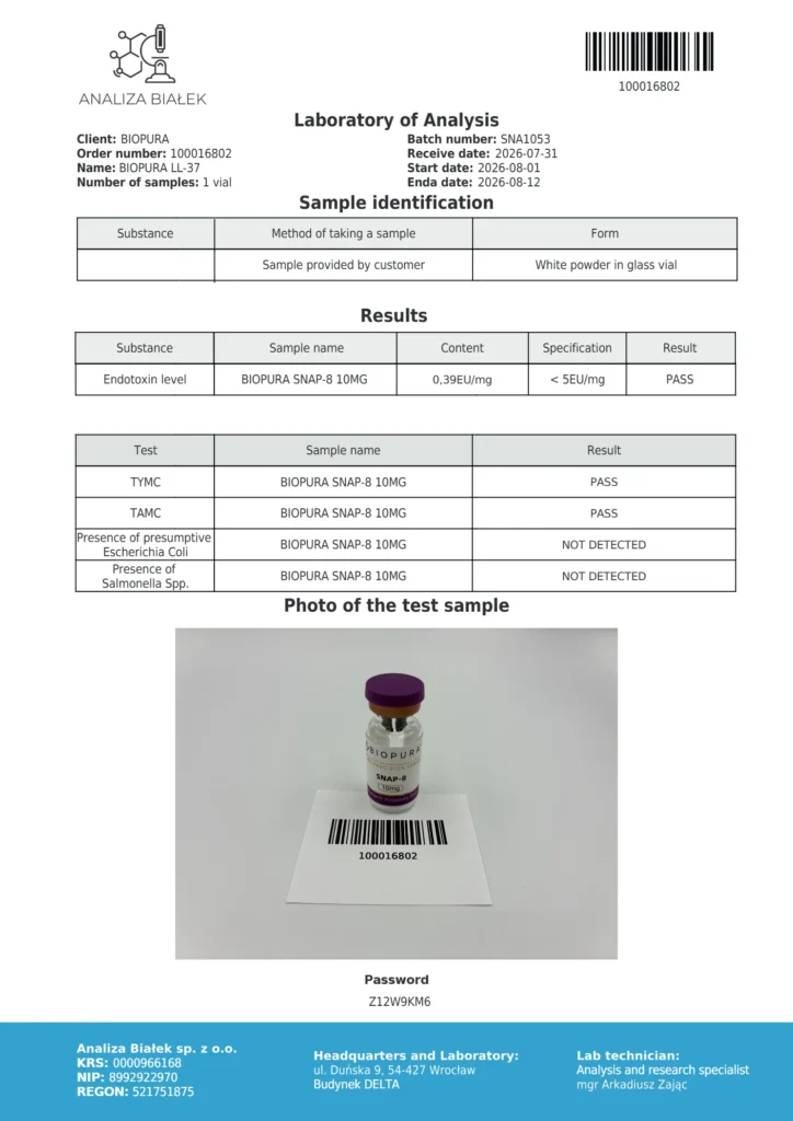 SNAP-8 10mg Endotoxin Report